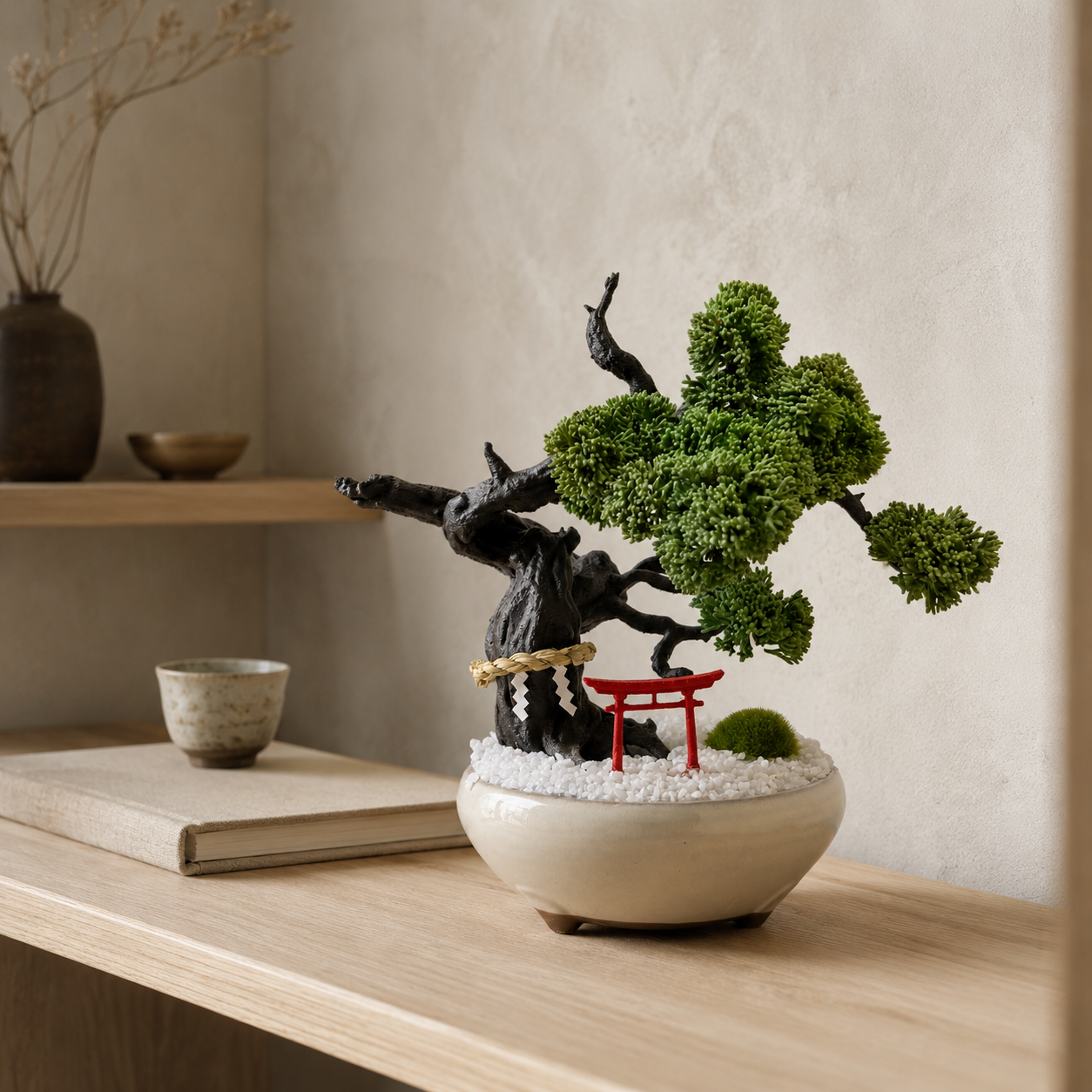 Japanese Bonsai Object with Torii -Green