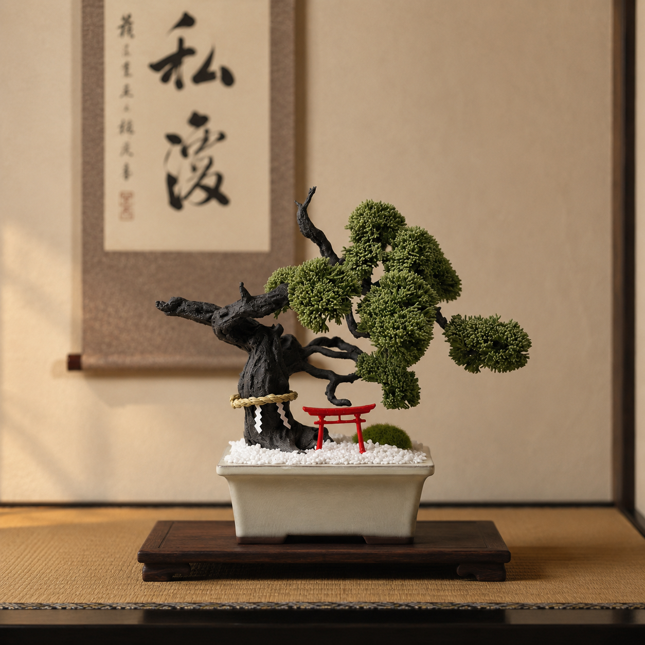 Objeto Bonsái Japonés con Torii - Verde