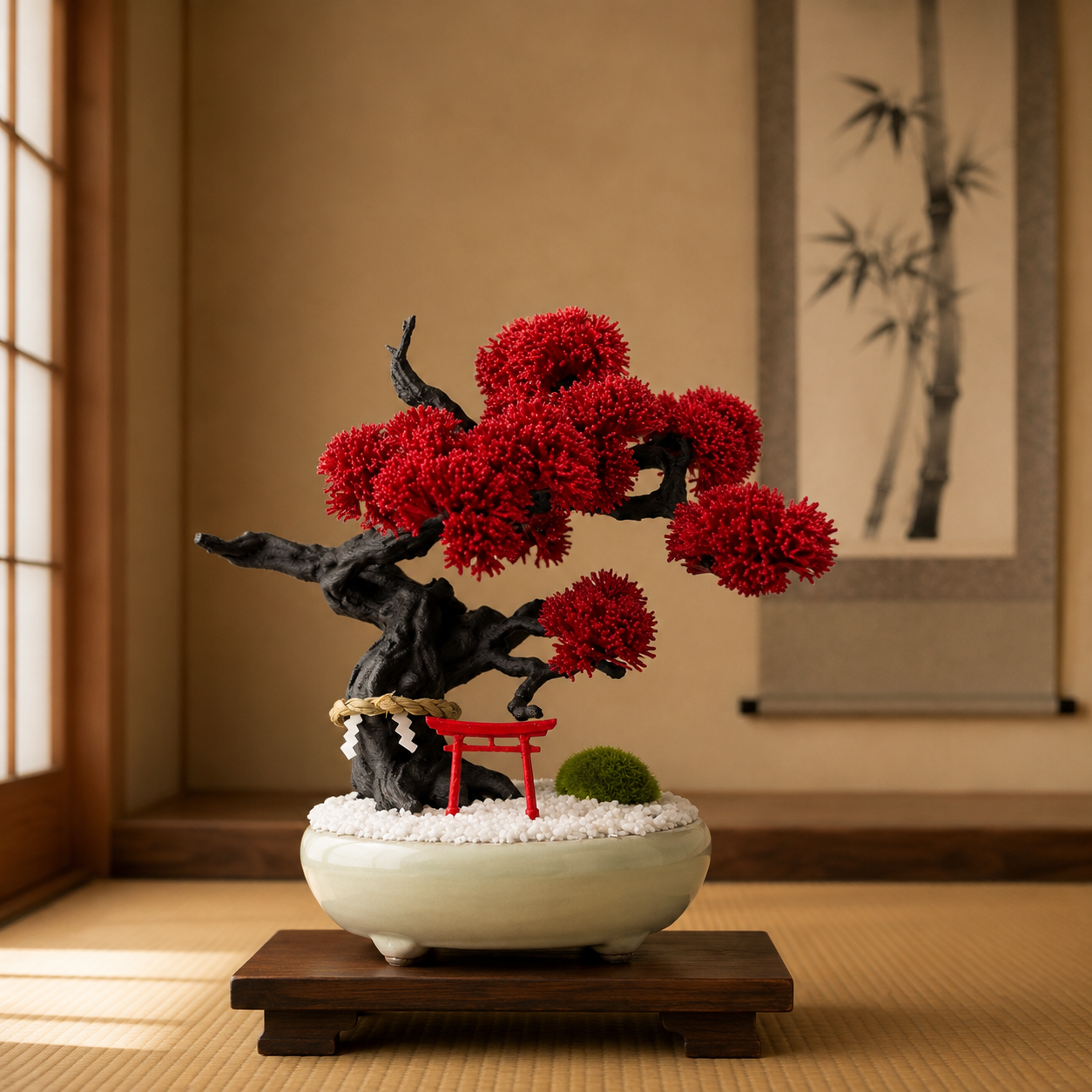 Japanese Bonsai Object with Torii -Red