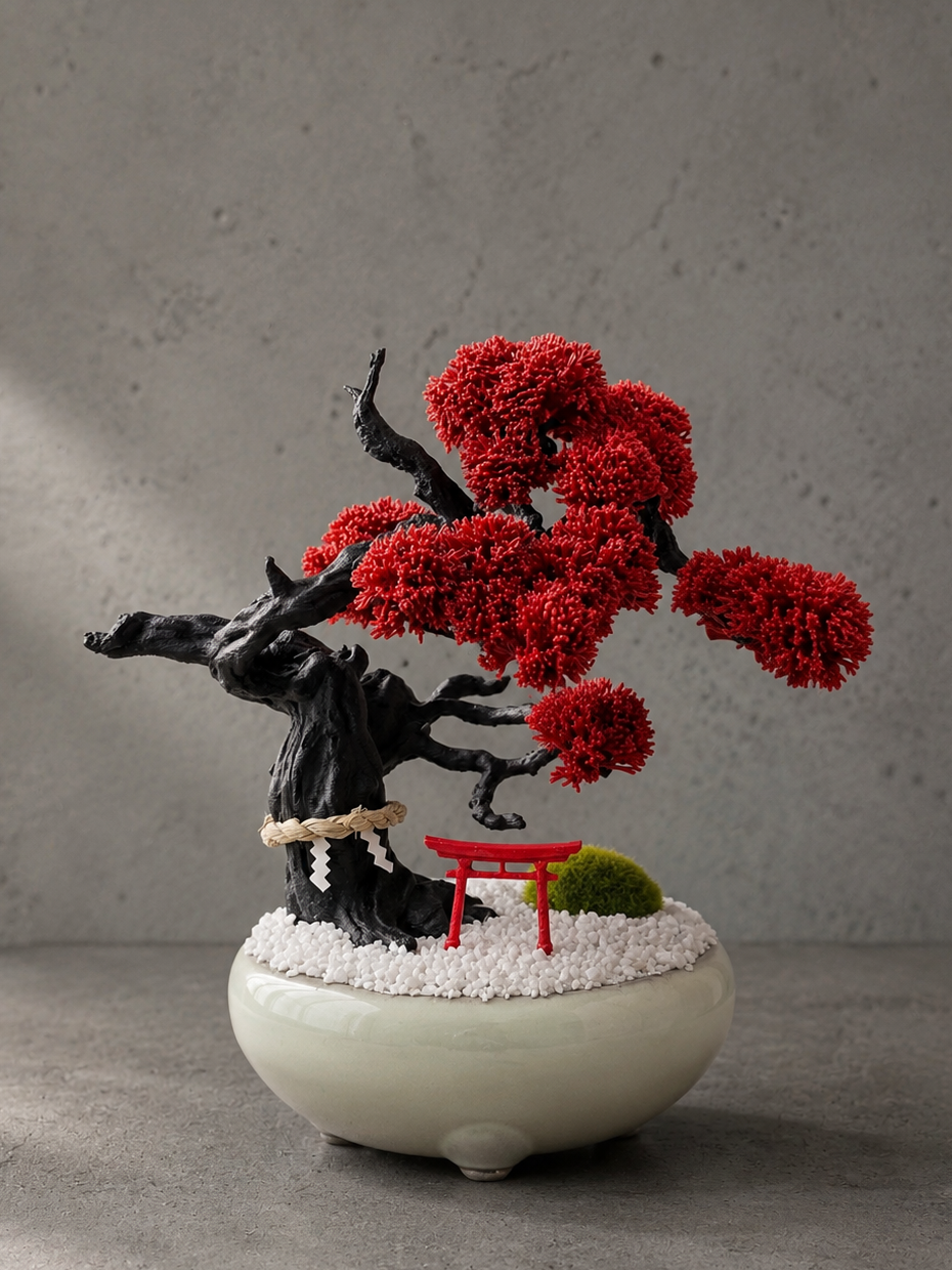 Japanese Bonsai Object with Torii -Red
